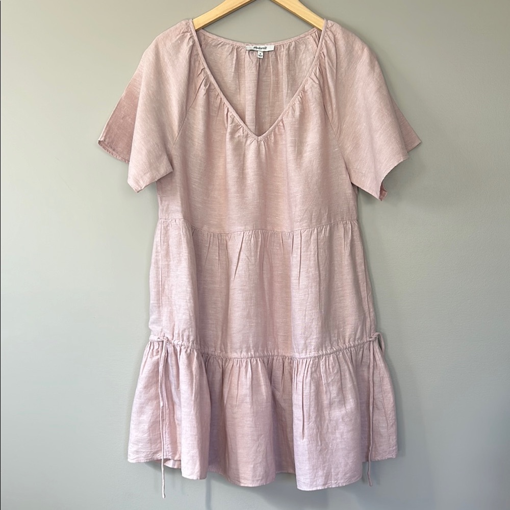 Madewell Linen Blend Lorelei Mini Dress size Medium Dusty Blush Rose Pink.